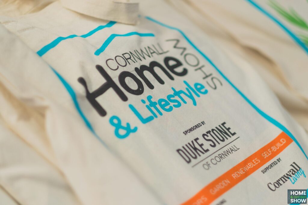 Cornwall home and lifestyle show logo sustainable cotton bag, marketing promotion at Cornwall Home & Garden Show